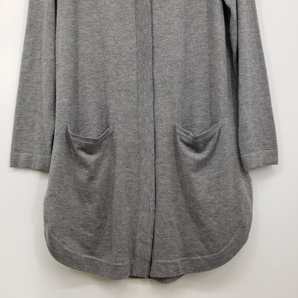J. Jill Long Button Down Cardigan Sweater S Wool Blend Pockets Crew Neck Gray - Picture 5 of 9